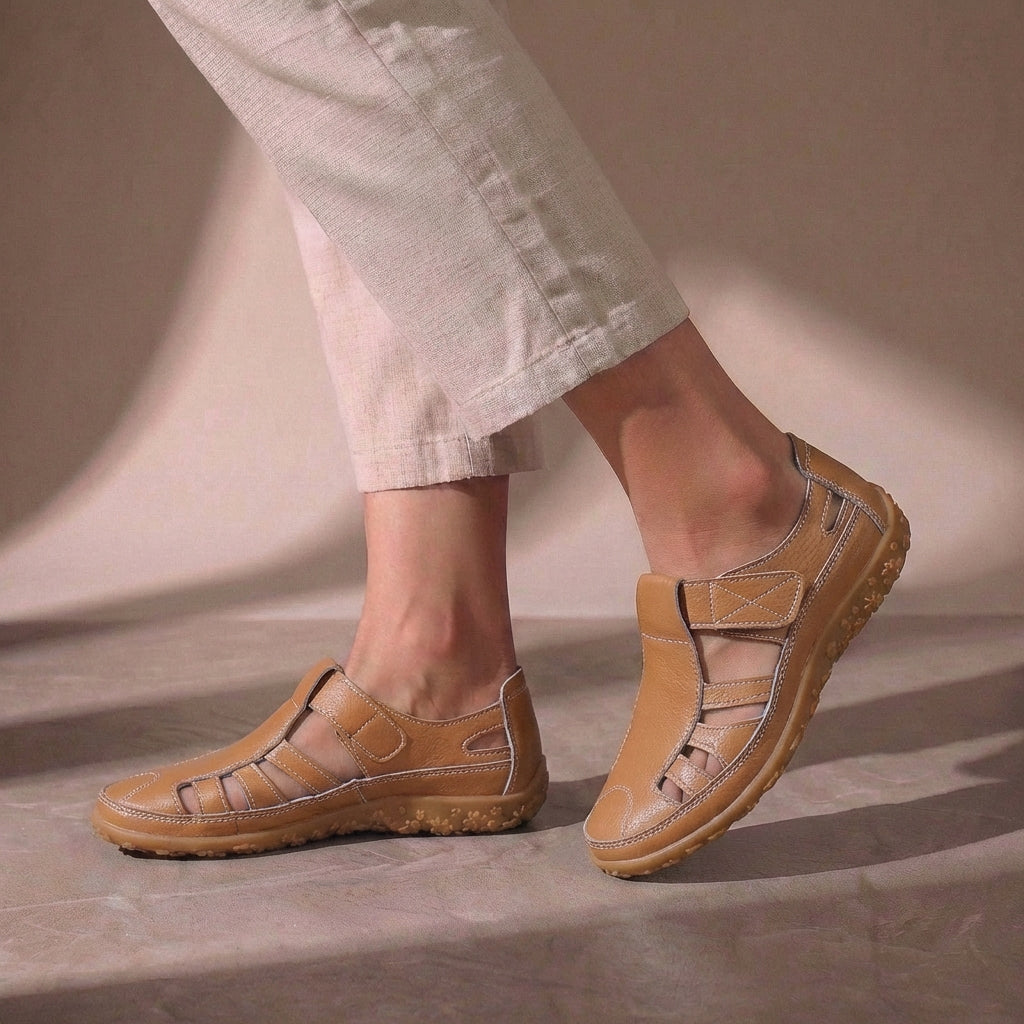 Brown Cutout Fisherman Sandals for Women by Tammy Bradley, stylish open-toe footwear with cutout details and ankle straps.