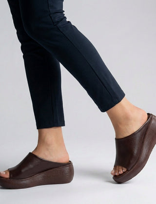 Brown Tammy Bradley platform slide sandals with open toe design for women, featuring a comfortable slip-on style.