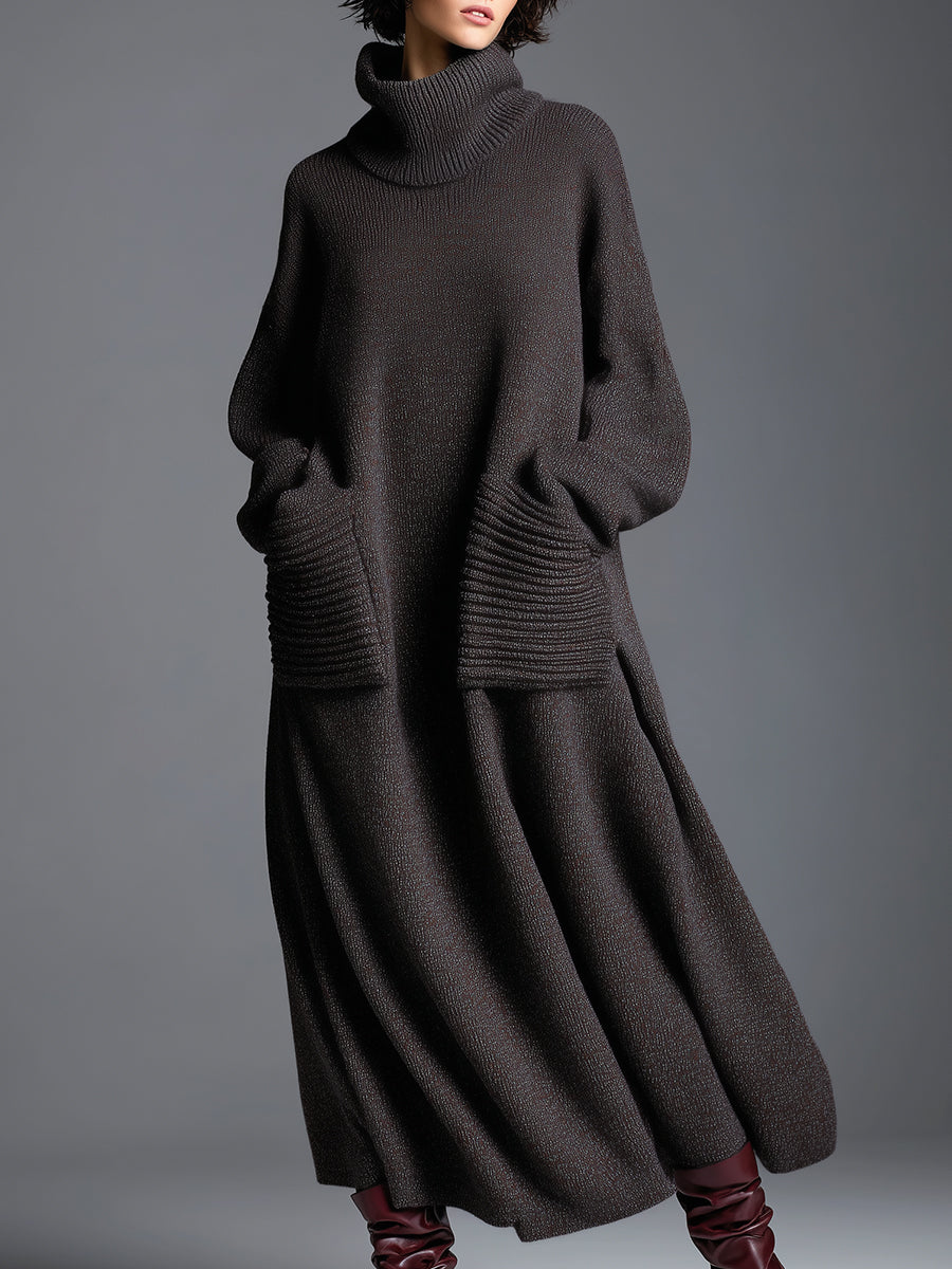 Brown knit maxi dress for women featuring a flowing silhouette and long sleeves, perfect for casual or dressy occasions.