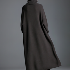 Brown knit maxi dress for women, stylish and comfortable, featuring a flowing silhouette and long sleeves.