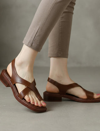 Brown Tammy Bradley square-toe block-heel criss-cross sandals for women, featuring stylish straps and a comfortable heel.