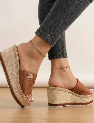 Brown orthopedic espadrilles for women with wedge heel and adjustable strap, stylish and comfortable women's shoes by My Store