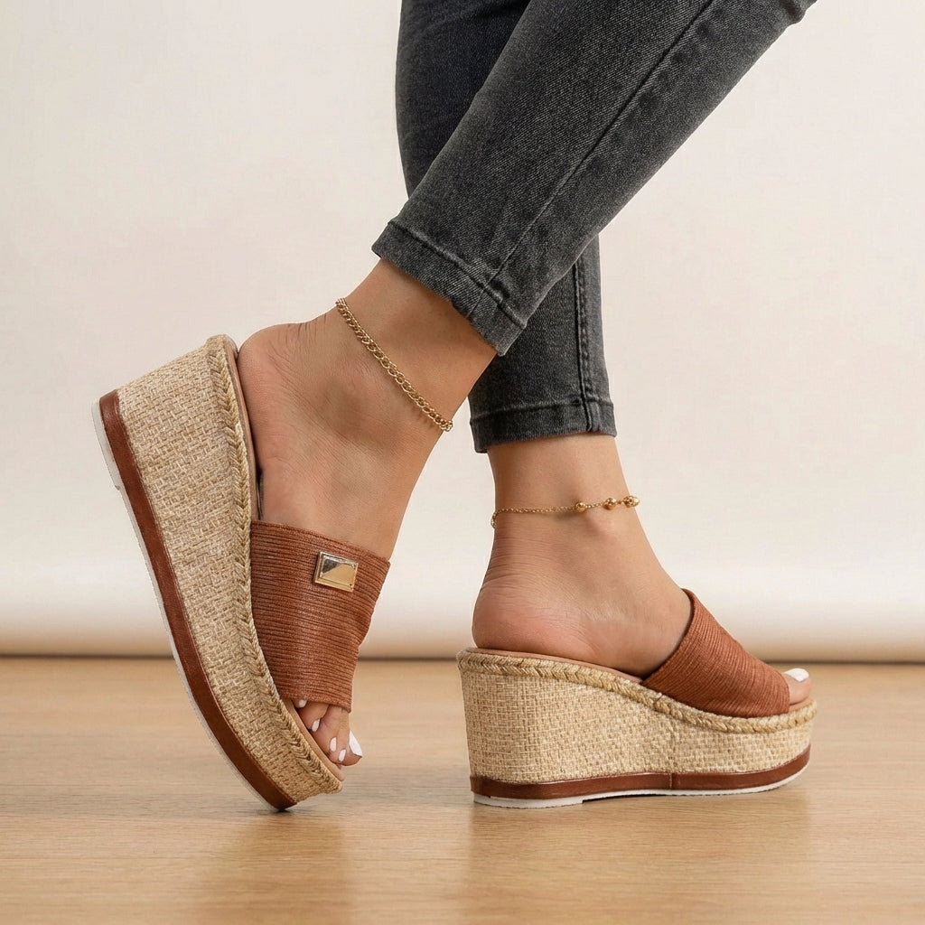 Brown orthopedic espadrilles for women with wedge heel and adjustable strap, stylish and comfortable women's shoes by My Store