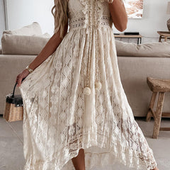 White lace strappy long dress from My Store with a resort style, featuring intricate lace details and a flowing silhouette.