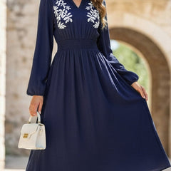 Light blue embroidered waist V-neck dress from My Store, featuring a stylish silhouette and intricate embroidery details.