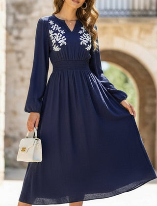 Light blue embroidered waist V-neck dress from My Store, featuring a stylish silhouette and intricate embroidery details.