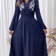 Light blue embroidered waist v-neck dress from My Store, showcasing detailed embroidery and elegant design.