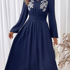 Light blue embroidered waist V-neck dress from My Store, featuring elegant design and intricate embroidery.