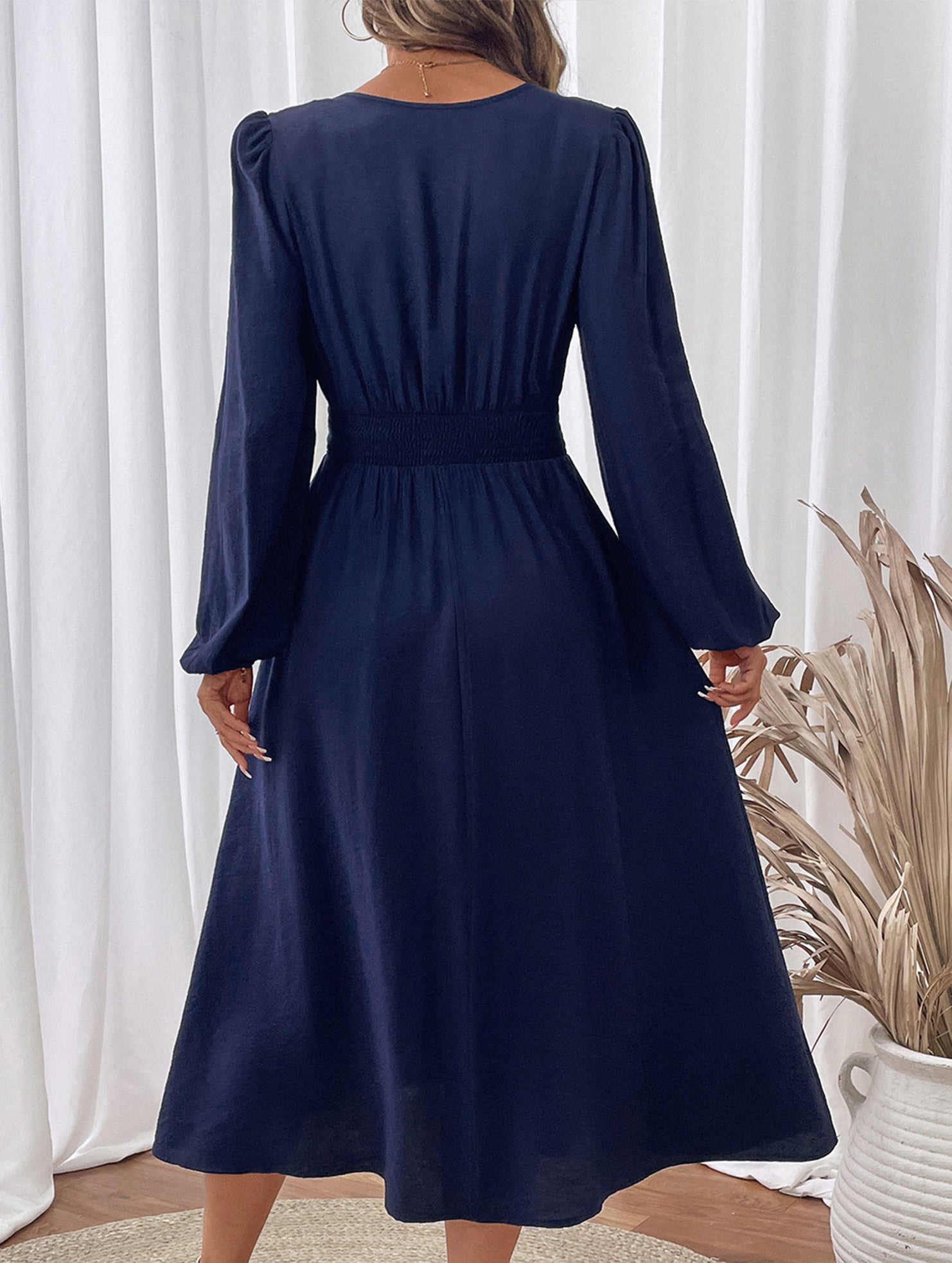 Light blue embroidered waist V-neck dress from My Store, featuring a stylish fit and elegant design.