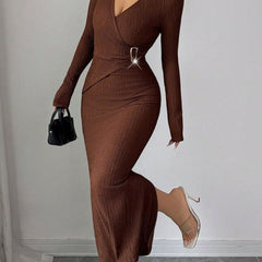 White cross neck knit slim-fit dress from My Store, shown in a close-up of the stylish neckline and fitted silhouette.