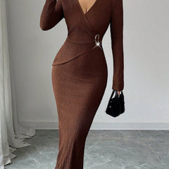 White cross neck knit slim-fit dress from My Store, featuring a stylish design and fitted silhouette.
