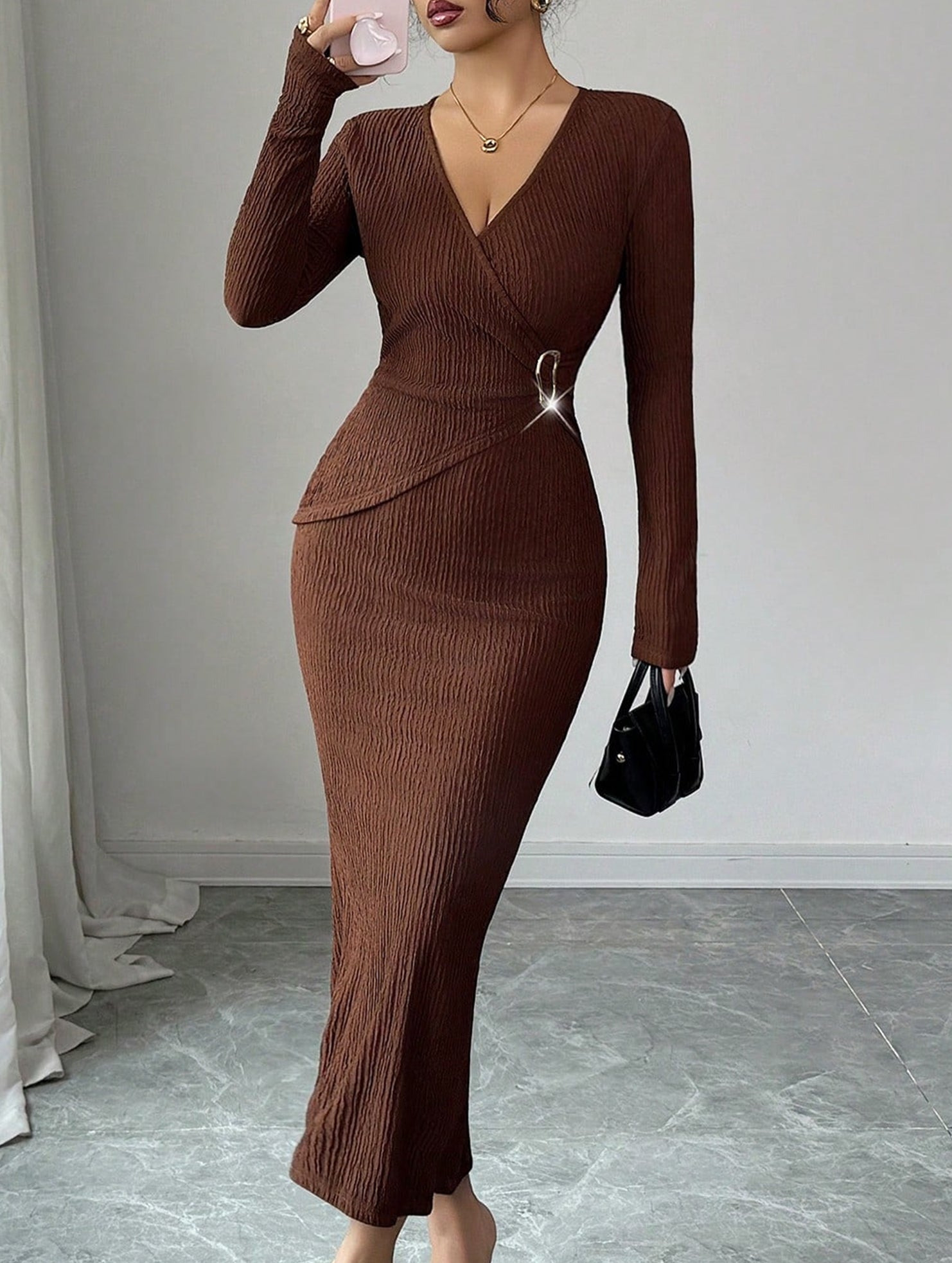 White cross neck knit slim-fit dress from My Store, featuring a stylish design and fitted silhouette.