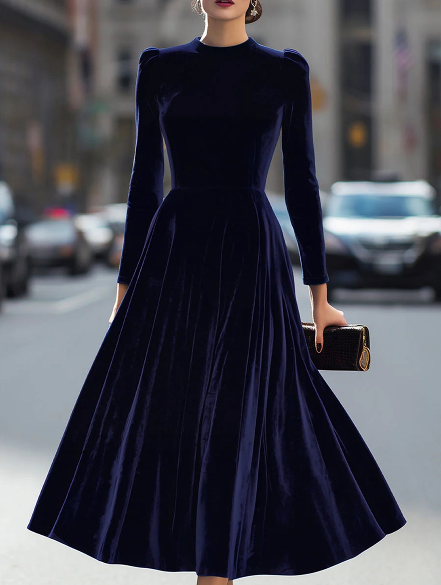White velvet round neck long-sleeved dress by Tammy Bradley, featuring a stylish and elegant design.