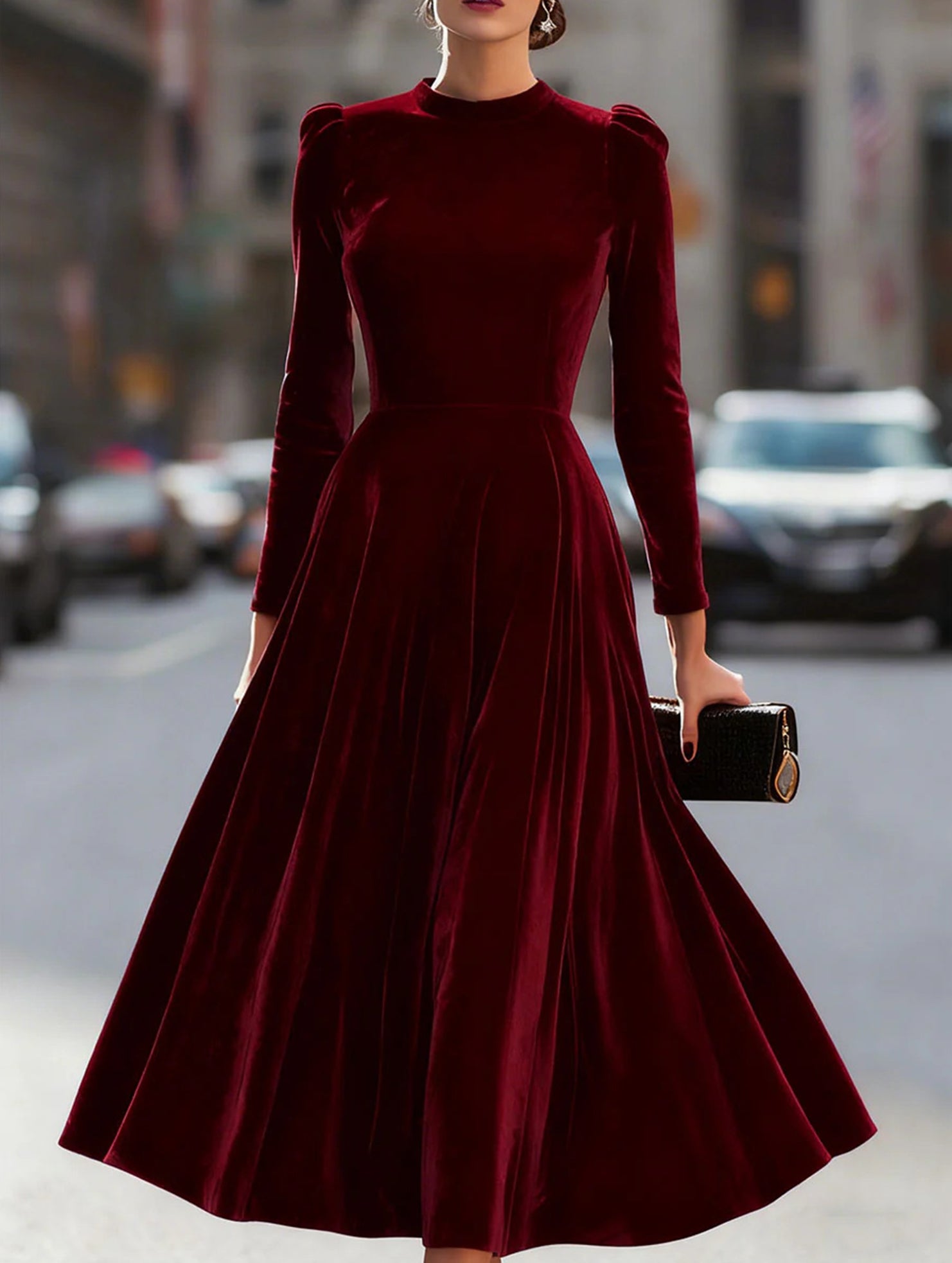 White velvet round neck long-sleeved dress by Tammy Bradley, shown in a stylish close-up view highlighting the fabric and neckline.