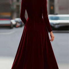 White velvet long-sleeved round neck dress by Tammy Bradley, featuring a fitted silhouette and elegant design.