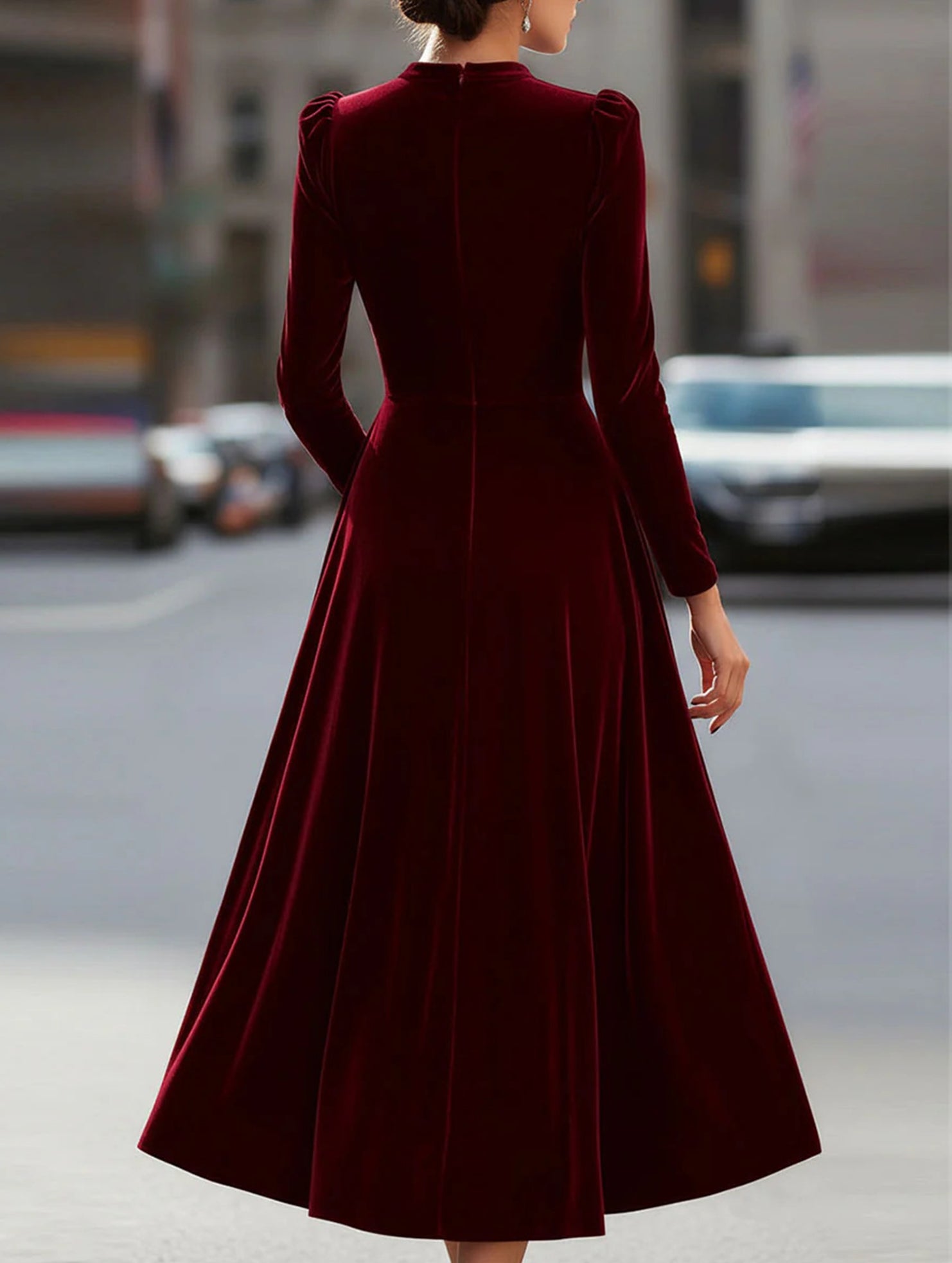White velvet long-sleeved round neck dress by Tammy Bradley, featuring a fitted silhouette and elegant design.