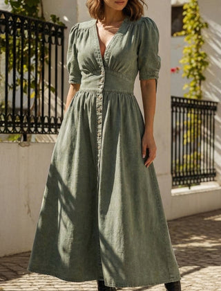 White fitted shirt dress with deep V-neck and long sleeves, stylish and form-fitting, by My Store.