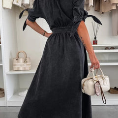 Black deep V-neck fitted shirt dress from My Store, stylish and form-fitting with long sleeves and a sleek design.