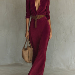 White suede long dress with a fitted waist and belt, stylish design from My Store, perfect for elegant occasions.