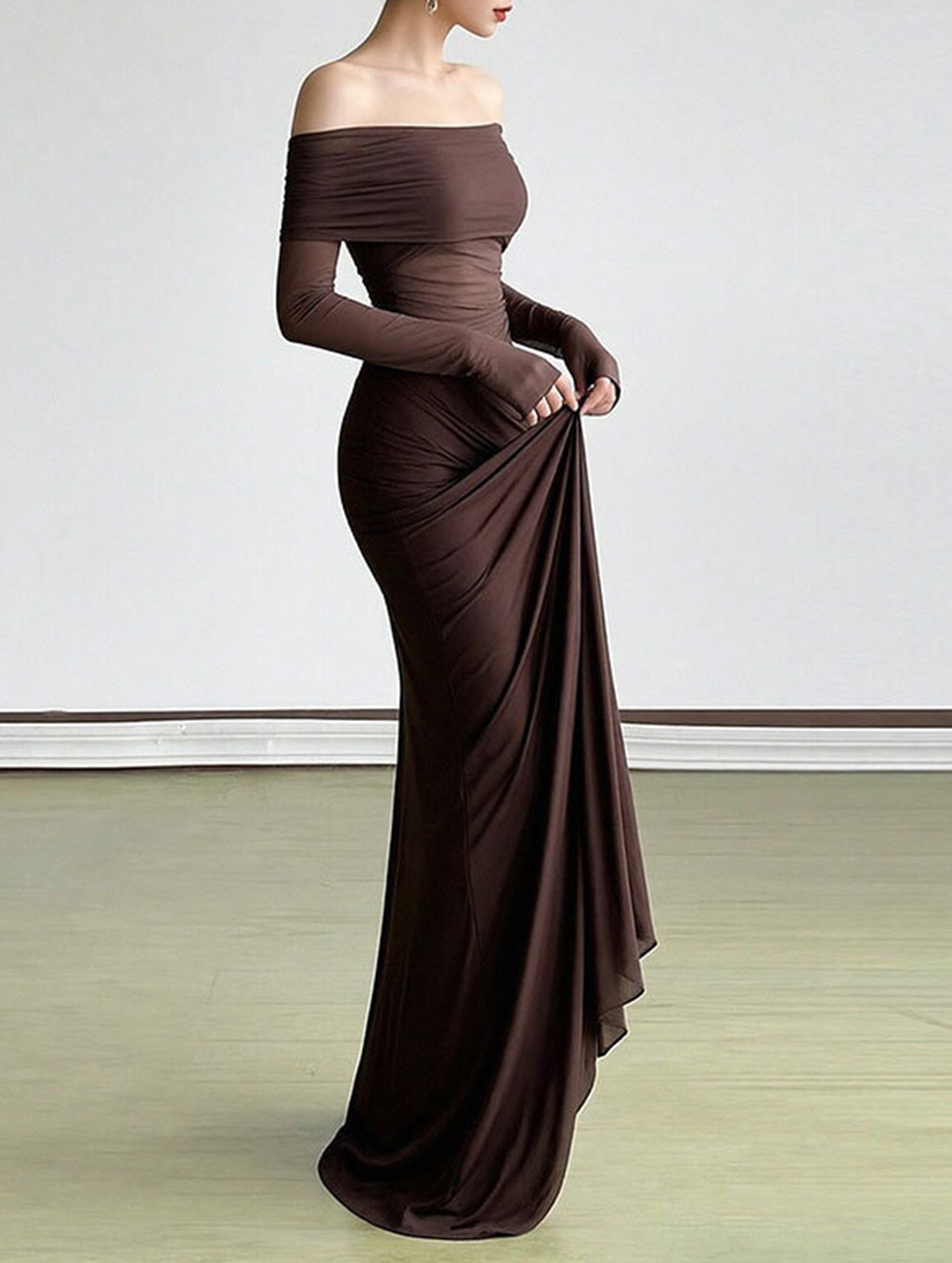 Elegant white French-style slim-fit dress from My Store, featuring a tailored fit and classic design, shown on a mannequin.