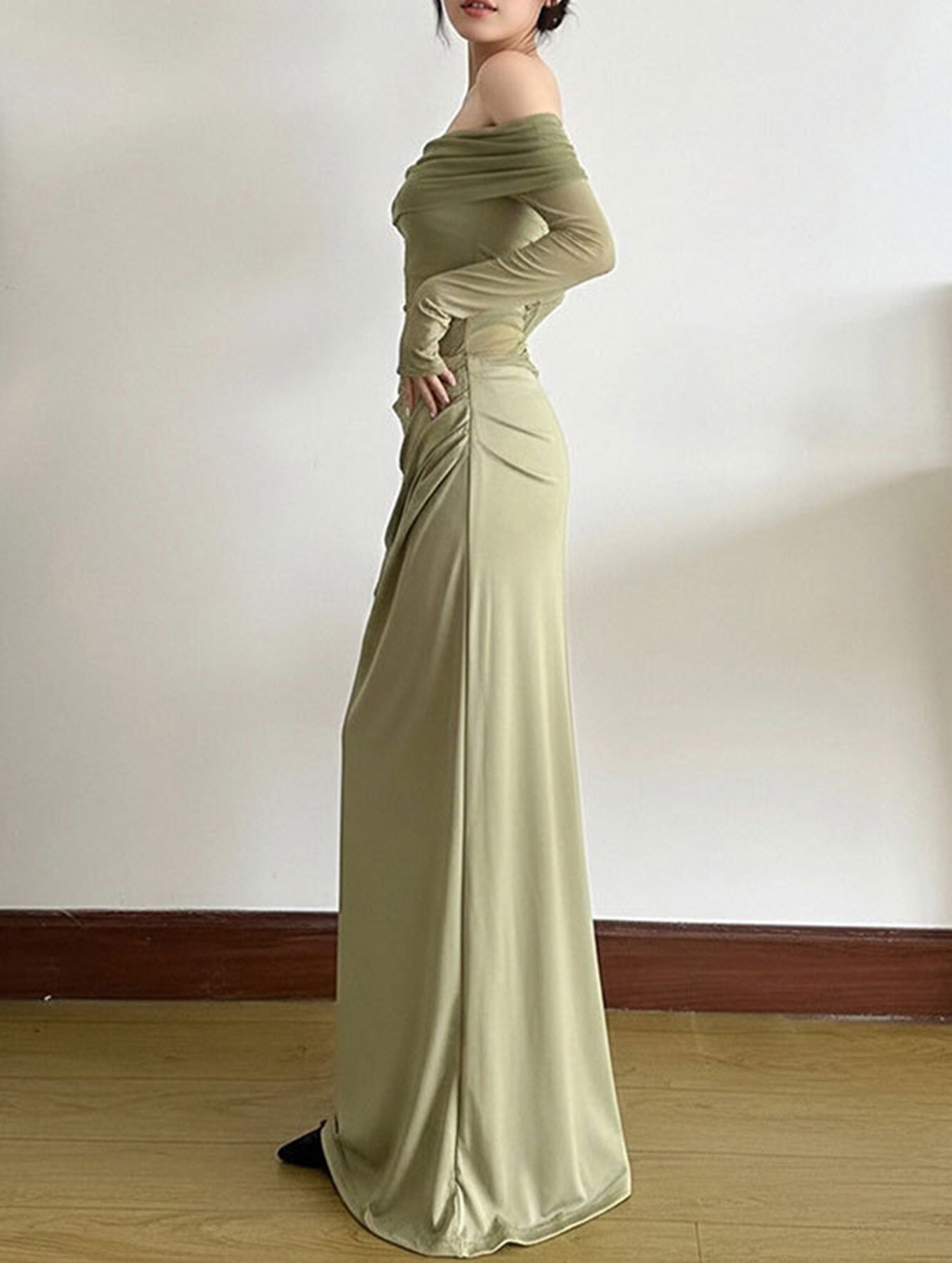 Elegant white French-style slim-fit dress by My Store, showcasing a fitted silhouette and classic design.