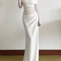 Elegant white French-style slim-fit dress from My Store, featuring a tailored silhouette and classic design.
