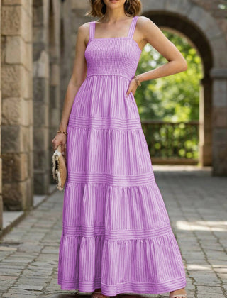 Purple retro striped maxi dress from My Store featuring a flowing design and bold horizontal stripes.