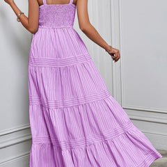 Purple retro striped maxi dress from My Store with a flowing design and bold horizontal stripes, perfect for casual and summer wear.