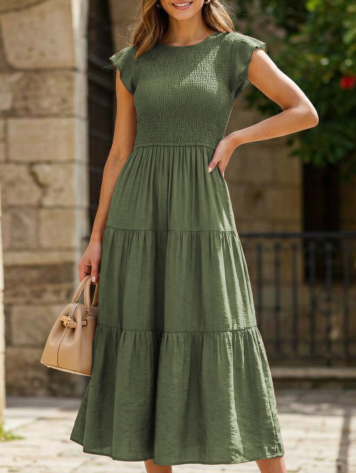 White cross-border sleeved dress by My Store, stylish solid color dress with a flattering fit and elegant design.
