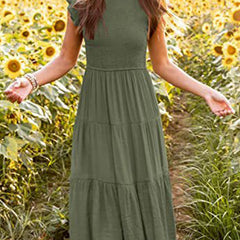 White sleeved dress with solid color design from My Store, featuring a cross-border style and elegant fit.