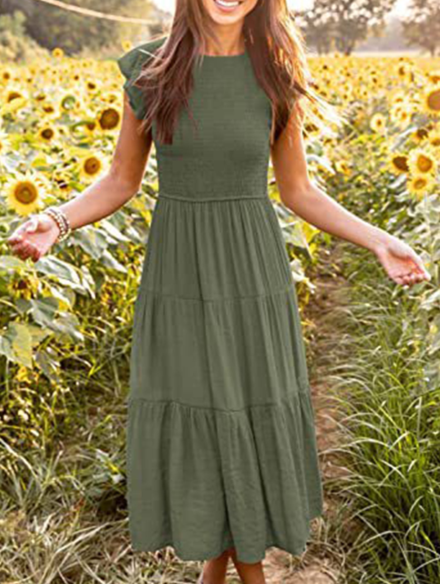 White sleeved dress with solid color design from My Store, featuring a cross-border style and elegant fit.