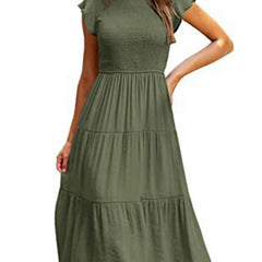 White solid color cross-border sleeved dress by My Store, featuring a stylish, comfortable design with long sleeves.