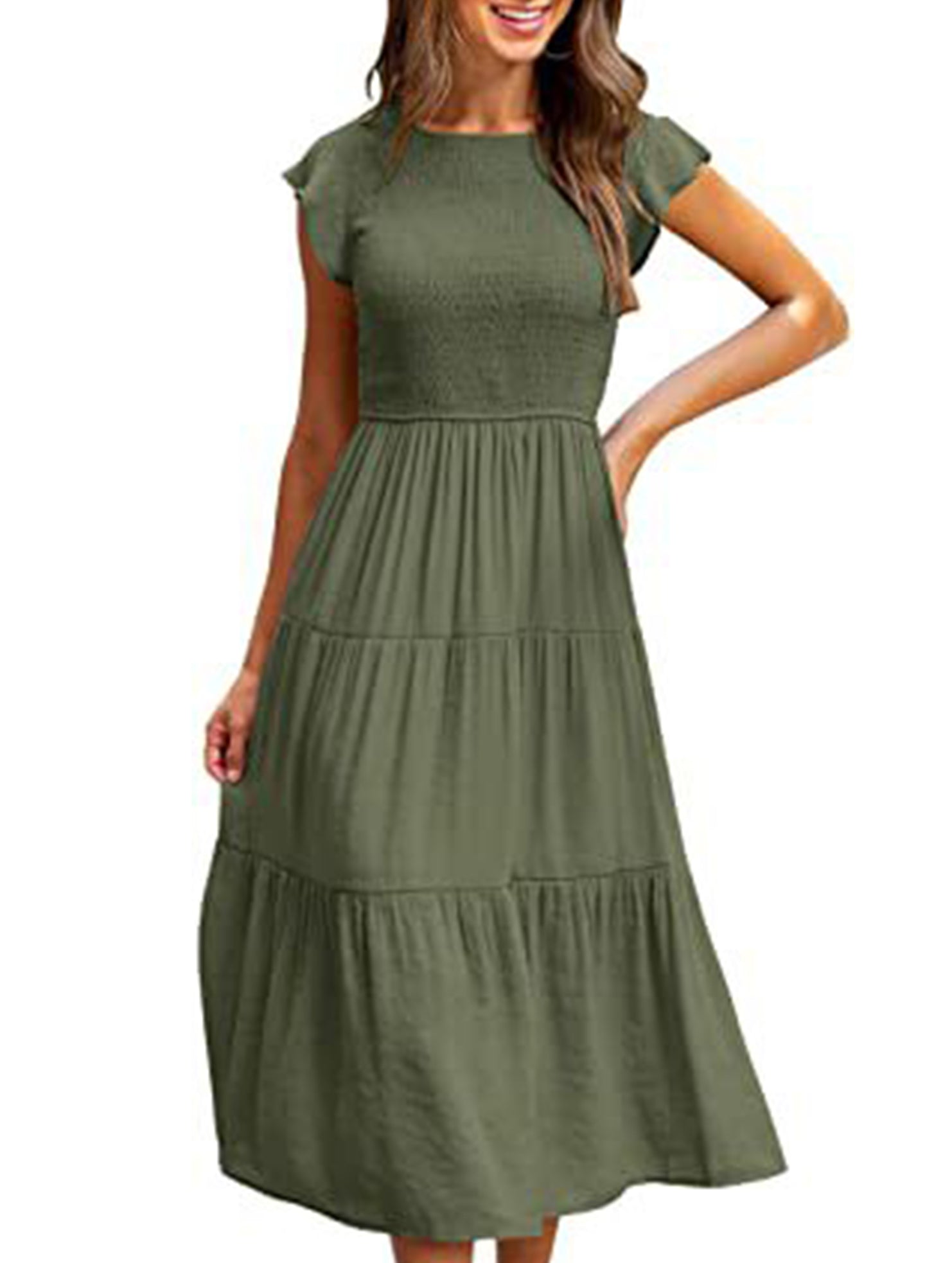 White solid color cross-border sleeved dress by My Store, featuring a stylish, comfortable design with long sleeves.