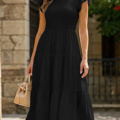 Black solid color cross-border sleeved dress from My Store, showcasing a stylish, elegant design with long sleeves and a fitted silhouette.