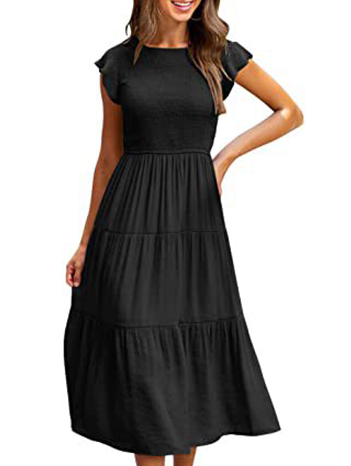 Black solid color cross-border sleeved dress from My Store, featuring a stylish design with long sleeves and a fitted silhouette.