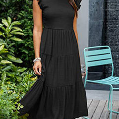 Black solid color cross-border sleeved dress by My Store, featuring a stylish design and long sleeves.