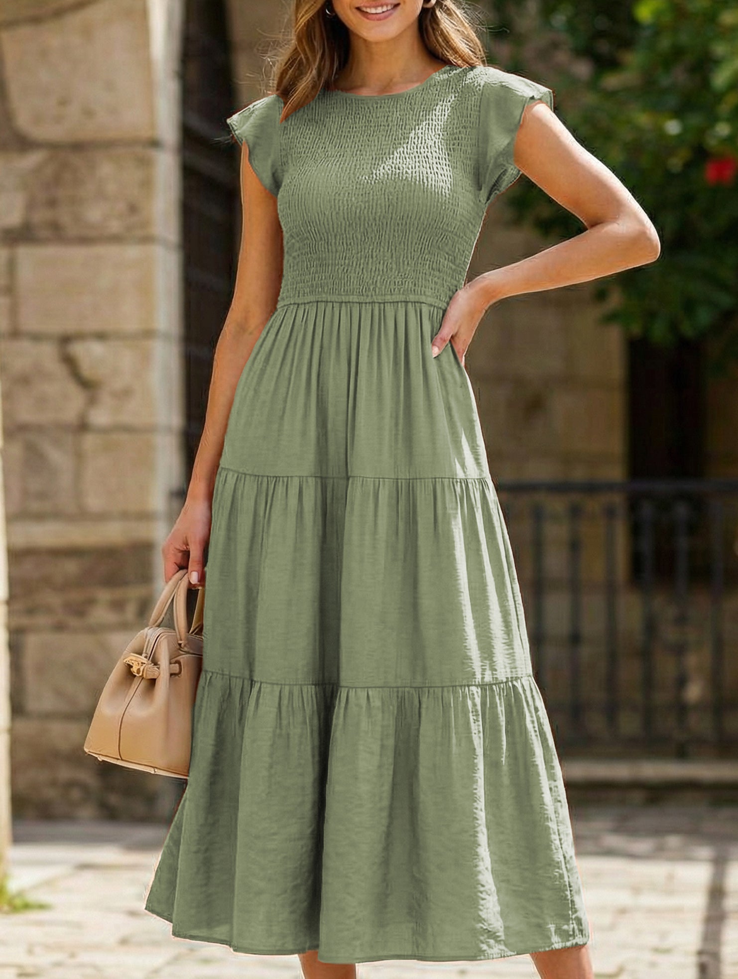 White sleeved cross-border dress from My Store, featuring a solid color design and stylish detailing on the fabric.