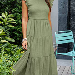 White cross-border sleeved dress from My Store, featuring solid color design and elegant fit, shown on a model.