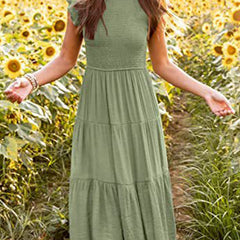 White sleeved cross-border dress by My Store, showcasing a solid color design and stylish fit.