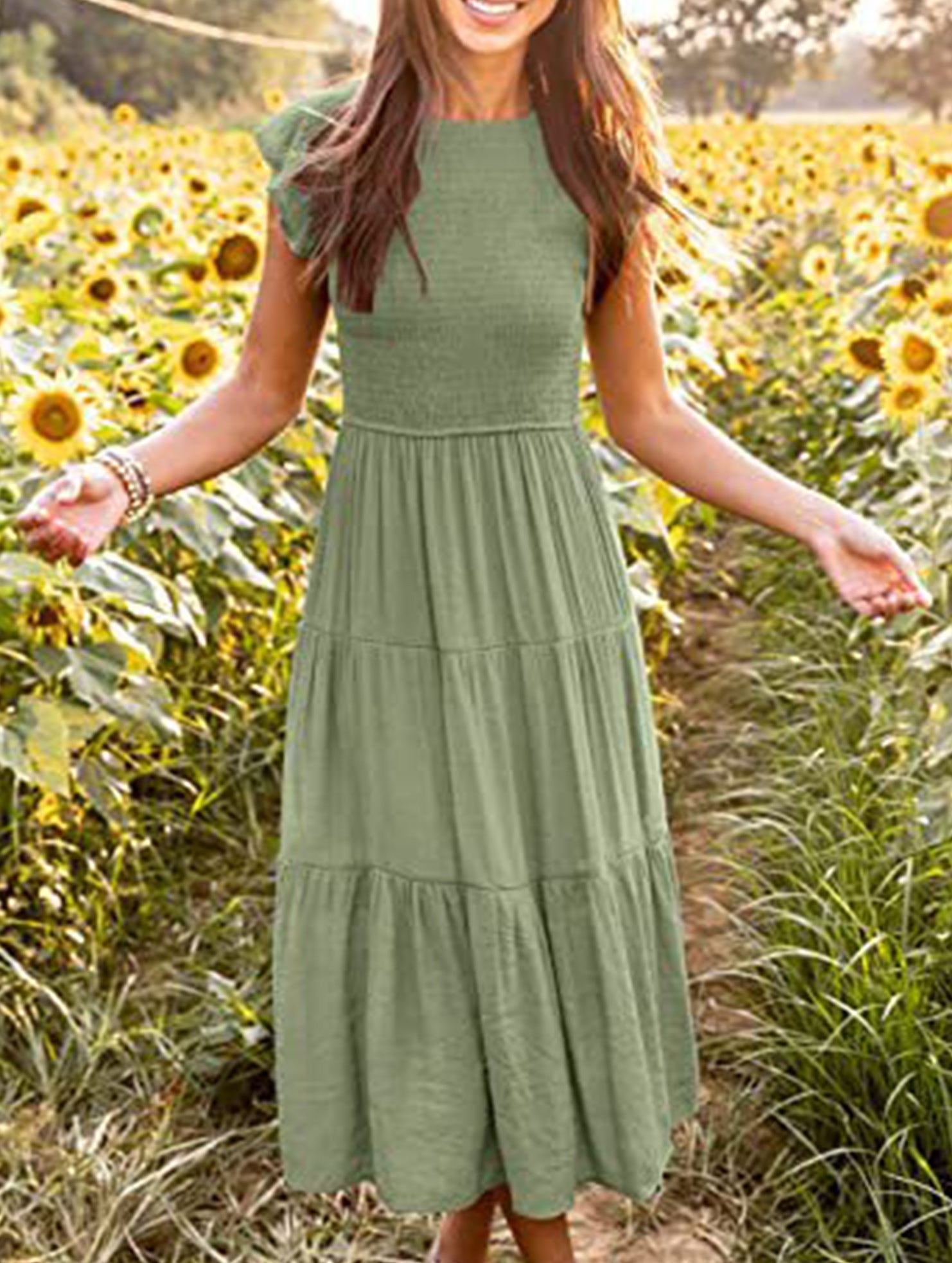 White sleeved cross-border dress by My Store, showcasing a solid color design and stylish fit.