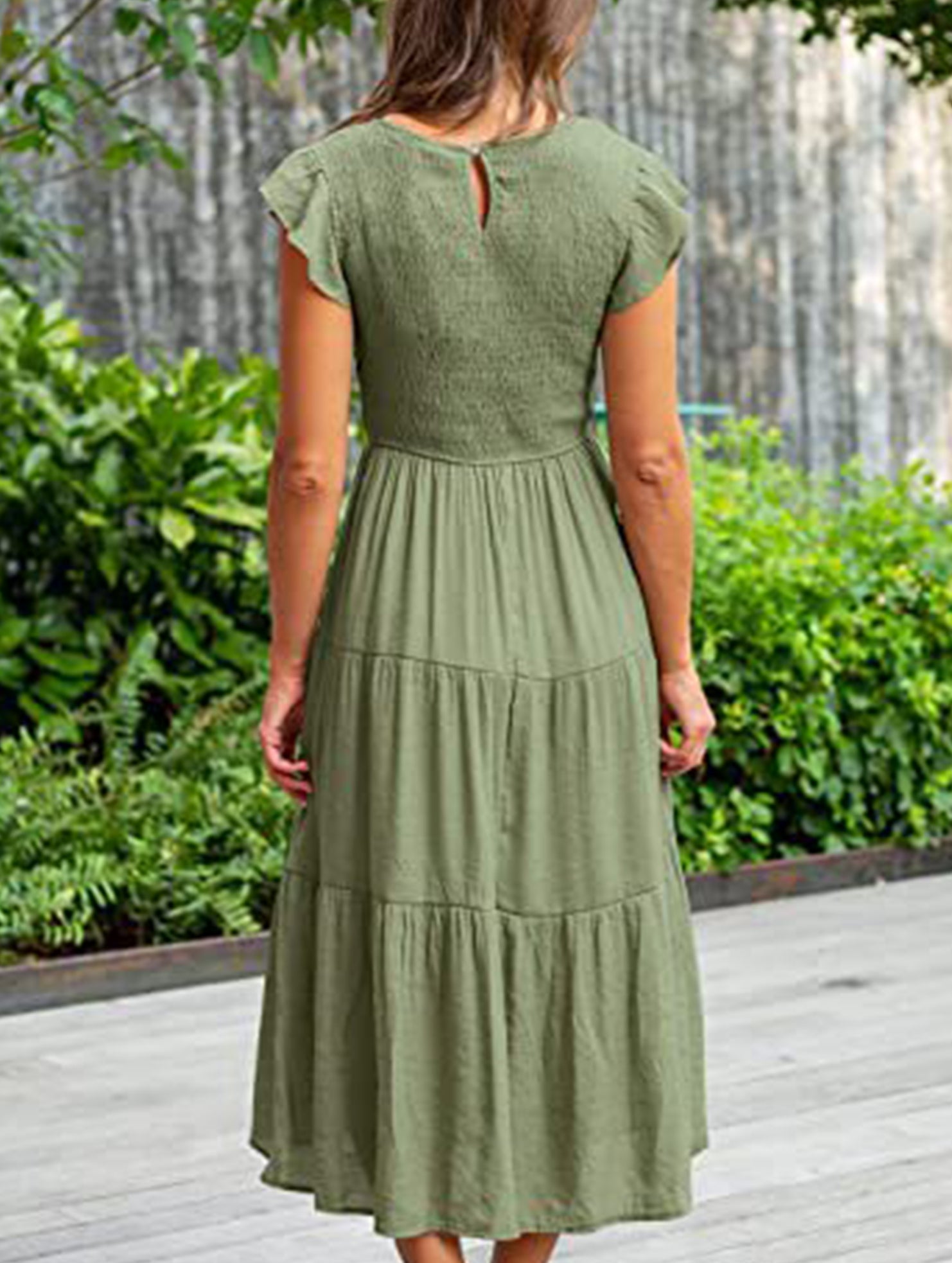 White solid color cross-border sleeved dress from My Store, featuring a stylish design, worn by a model, with a simple elegant look.