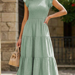 White solid color cross-border sleeved dress from My Store, featuring a stylish and elegant design.
