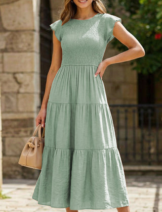 White solid color cross-border sleeved dress from My Store, featuring a stylish and elegant design.