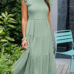 Light green solid color cross-border sleeved dress from My Store, featuring a stylish and comfortable design.