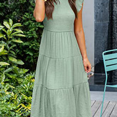 Light green solid color cross-border sleeved dress from My Store, stylish and comfortable for various occasions.