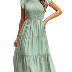 White solid color cross-border sleeved dress from My Store, stylish and elegant for casual or formal occasions.