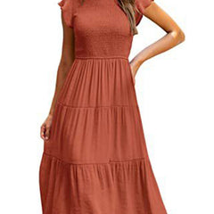 White cross-border sleeved dress from My Store featuring a solid color design and elegant fit.