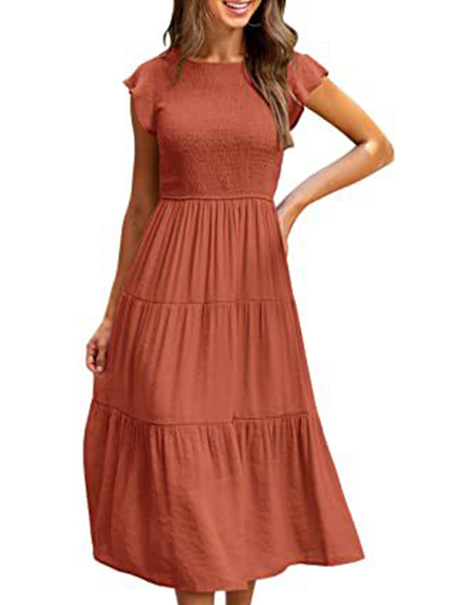 White cross-border sleeved dress from My Store featuring a solid color design and elegant fit.
