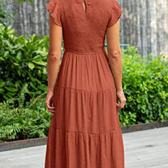 Orange solid color cross-border sleeved dress from My Store, displaying a stylish and elegant dress with full sleeves.