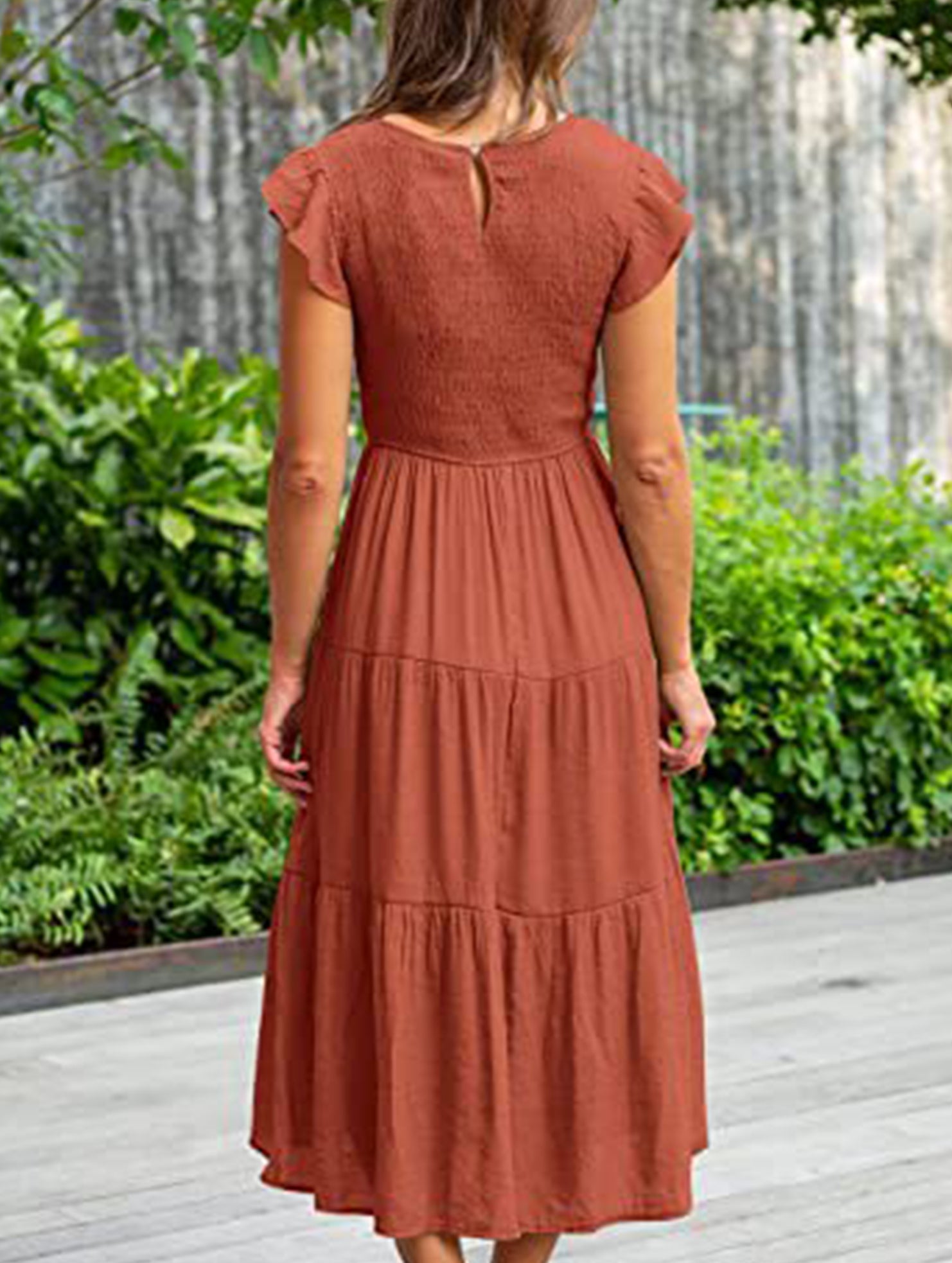 Orange solid color cross-border sleeved dress from My Store, displaying a stylish and elegant dress with full sleeves.